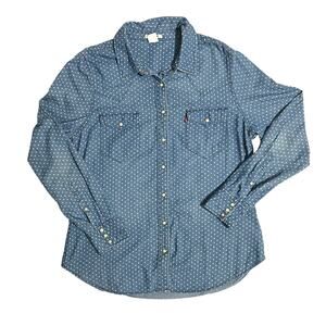Women's Blue Polka Dot Button Down Shirt